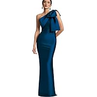 One Shoulder Prom Dress with Bow Satin Bridesmaid Dresses Sheath/Column Mother of The Bride Dress P064
