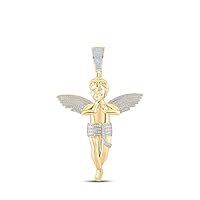 The Diamond Deal 10kt Yellow Gold Mens Round Diamond Angel Charm Pendant 4-1/4 Cttw