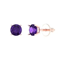 1.1 ct Round Cut Solitaire VVS1 Natural Purple Amethyst Pair of Stud Earrings 18K Pink Rose Gold Butterfly Push Back