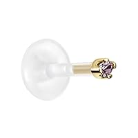 Body Candy 14k Yellow Gold June 1.5mm CZ Bioplast Push in Labret Monroe 16 Gauge 1/4