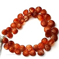 1 Strand Natural Sunstone 9 to 12MM Smooth Heart Shape Briolette Beads 8