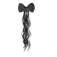 Bow Hair Clip with Wavy Hair, Wig Bow Clip Hairpiece Hair Styling Clip Barrette Hair Accessories for Women Girls Ladies (02 Black)