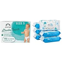 Amazon Brand - Mama Bear Gentle Touch Diapers Hypoallergenic Size 5, 132 Count (4 Packs of 33) & 99% Water Baby Wipes Hypoallergenic, Fragrance Free,72 Count (Pack of 6), Shipped Separately