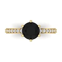 2.06 Brilliant Round Cut Solitaire Stunning Natural Black Onyx Accent Anniversary Promise Engagement ring 18K Yellow Gold