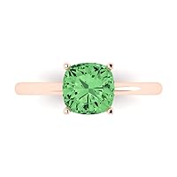 Clara Pucci 2.1 ct Cushion Cut Solitaire Green Simulated Diamond Classic Anniversary Promise Bridal ring Solid 18K Rose Gold for Women