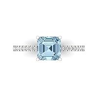 1.63ct Cushion Cut Solitaire with Accent Aquamarine Blue Simulated Diamond designer Statement Ring Real 14k White Gold