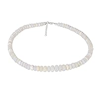 ELEDORO Genuine White Opal Necklace for Women Made of Rhodium-Plated 925 Silver Lobster Claw Clasp 48 cm Plus 5 cm Long, Genuine white opal from Africa, Opal