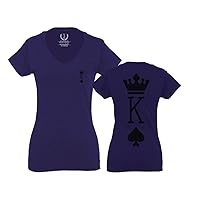Front and Back King Queen Couple Couples Gift her his mr ms Matching Valentines Wedding for Women V Neck Fitted T Shirt