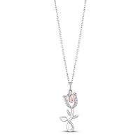14k White Gold Finish Alloy Round Cut Cubic Zirconia Flower Pendant Necklace 18