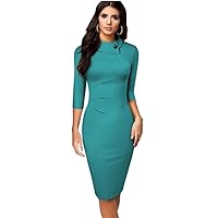 Elegant Pure Color with Button Office Work Business Formal Women Pencil Dress