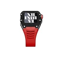New Metal Case for Apple Watch Series 8 45mm Stainless Steel Watch Strap for Apple Watch 7 41mm Band Shell Iwatch Series 6 5 SE (Color : Red Silver, Size : 44MM)