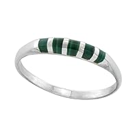 Tiny 1/8 inch Sterling Silver Domed 5 Stone Inlay Malachite Ring for Women and Girls Sizes 4-10.5