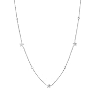 14k White Gold 18 Diamond .13tcw Alternating Flower and Bead Adjustable Necklace 18 Inch Jewelry for Women