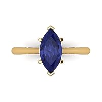 Clara Pucci 1.55 ct Marquise Cut Solitaire Genuine Simulated Blue Tanzanite Stunning Classic Statement Ring 14k Yellow Gold for Women
