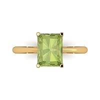 Clara Pucci 2.6 ct Brilliant Radiant Cut Solitaire Green Peridot Classic Anniversary Promise Bridal ring Solid 18K Yellow Gold for Women