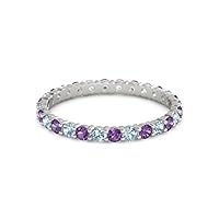 Amethyst Aquamarine Round 2.50 MM Eternity 925 Sterling Silver Women Stacking Ring