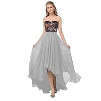 YINGJIABride Strapless Camo and Chiffon Wedding Guest Formal Dresses High Low Bridesmaid Dress