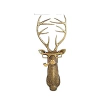 Antique Bronze Resin Animal Pendant Golden Deer Head Wall Storage Hook Up Background Wall Accessories Decorative Figurines (Color : Deer, Size : Medium)