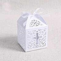 50pcs Cross Favor Boxes For Christening Baby Shower Bomboniere with Ribbons