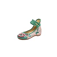 TRC Ethnic Style Retro Button Embroidered Women's Cloth Shoes, Spring and Autumn Linen Round Toe Women's Single Shoes Wedding Shoes Big Size 34-43