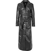 Womens Soft Black Leather Full Length Coat Ankle Long Overcoat Matrix Trench Foxy