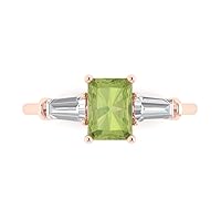 2.0 carat Emerald cut 3 stone Solitaire W/Accent Genuine Natural Peridot Wedding Anniversary Bridal Ring 18K Rose Gold