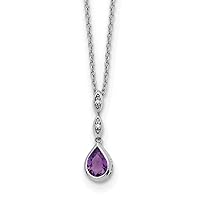 Ss Rhodium Plated White Ice .01 Ct. Diamond and Amethyst With 2inch Extension Necklace 18 Inch Measures 1.25mm Wide Jewelry for Women