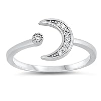 CHOOSE YOUR COLOR Sterling Silver Crescent Moon Ring