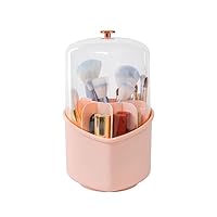 Makeup Brush Holder Organizer,Spinning Acrylic Clear Brush Organizer With Lid,Heart Shape Storage For Brushes (PINK)