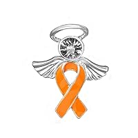 Angel Orange Ribbon Pins - Orange Ribbon Awareness Pin for Leukemia Awareness, Kidney Cancer, Multiple Sclerosis, Skin Cancer & Gun Violence Awareness, Support Groups, Fundraising & More!