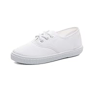 JGKDTX Boy's Girl's Lace up Sneakers Unisex White Canvas Shoes(Toddler/Little Kid)