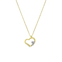 14k Yellow and White Gold White And Yellow Religious Guardian Angel Love Heart Necklace 17 Inch Jewelry for Women