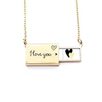 Double Heart Quote Handwrite Letter Envelope Necklace Pendant Jewelry