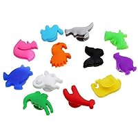 12 pcs/set Cartoon Animal Silicone Suction Cup Wine Glasses Drinks Marker Creative Wine Glass Markers Drink Charms for Wedding Cocktail Party Decoration Random Durable and Useful
