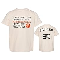 Custom Basketball Toddler Shirt, When I Grow UP, Basketball Like Mommy (Name & Number On Back), Jersey, Personalized Toddler (3T, Natural)