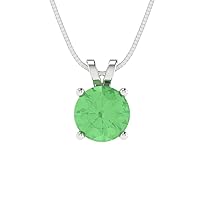 Clara Pucci 1.0 ct Round Cut Genuine Green Simulated Diamond Solitaire Pendant Necklace With 16