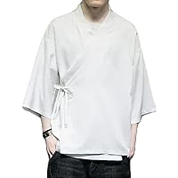 Large Men Loose Shirts Spring Summer Solid Casual Cardigans Cotton Cardigan Plus -