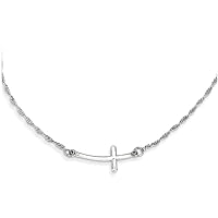 Sterling Silver Small Sideways Curved Cross 18 inch Necklace