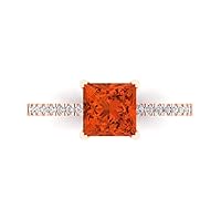 Clara Pucci 1.63ct Princess Cut Solitaire with Accent Red Simulated Diamond designer Modern Statement Ring Real Solid 14k Rose Gold