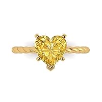 Clara Pucci 1.95ct Heart Cut Solitaire Rope Twisted Knot Canary Yellow Simulated Diamond 5-Prong Classic Statement Ring 14k yellow Gold