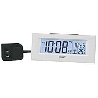 Seiko DL218W Table Clock, Alarm Clock, Radio Wave, White, Digital LED Backlight, 2.5 x 6.0 x 1.5 inches (64 x 154 x 39 mm)