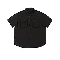 Men' Casual Shirt Single Breasted Retro Multi Pockets Short Sleeved Shirts Couple Solid Turndown Collar Tops