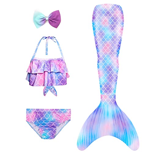 Danvren Mermaid Tails for Swimming Girls Bathing Suits Swimsuit Swimwear Bikini 3 Pcs for 3-12 Year Old 
