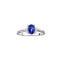 14K White Gold Classic Style Ring | 7X5MM Oval Gemstone & Diamonds | Blue Star Sapphire September Birthstone | Diamond Rings for Women | Size 7
