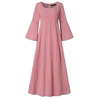 Cotton Linen Woman Dress Square Collar Long Sleeve Loose Party Dresses for Women Robe Casual