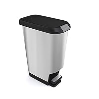 Curver Alto 11 Gallon Resin Trash Can Waste Bin with Soft-Close Lid and Foot Pedal for Hands Free Operation, Black/Silver