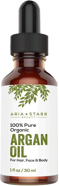 Aria Starr Beauty Organic Argan Oil For Hair, Skin, Face, Nails, Beard & Cuticles - Best 100% Pure Moroccan Anti Aging, Anti Wrinkle Beauty Secret, Cold Pressed Moisturizer 1oz