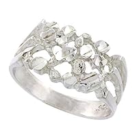 Sterling Silver Floral Nugget Ring Diamond Cut Finish 3/8 inch Wide, Sizes 8-13