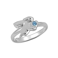 Sterling Silver Simulated Birthstone Girls Angel Ring Adjustable Size 3 To 7