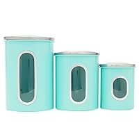 Home Basics Retro Kitchen Canisters For Countertop (3 Piece Set) Turquoise Contains See-Through Windows; Great For Flour, Coffee, Sugar, Dry Ingredients, Snacks